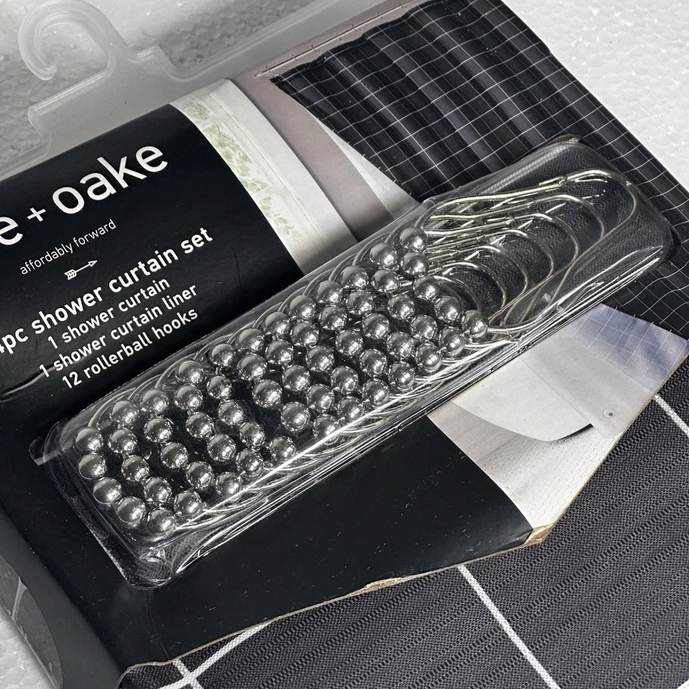 Jade Oake 14pc Modern Chic Grid Shower Curtain Set Gray White Bathroom Decor New